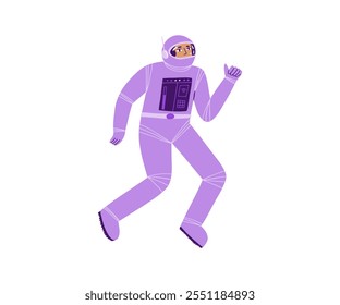 The cosmonaut is drawn in a flat style. Space, research, flight. Hand drawn vector illustration.