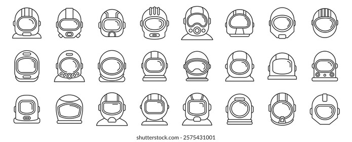 Cosmonaut helmet icons set. Astronaut helmets represent space travel, science, and the future of exploration