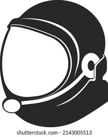 Cosmonaut helmet with microphone. Flat black astronaut spacesuit badge. Vector image isolated on a white background.