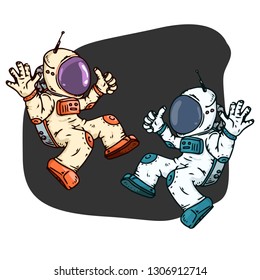 Cosmonaut icon. Vector illustration of a spaceman in a spacesuit. Hand drawn cartoon astronaut in space.