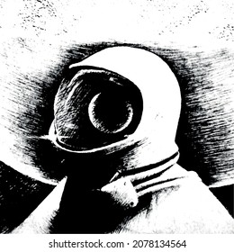 Cosmonaut into space on the background of planet