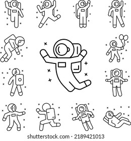 Cosmonaut, job, fly, happy icon in a collection with other items