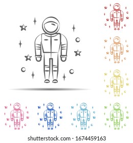 Cosmonaut multi color icon. Element of space hand drawn icon on white background