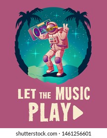 Cosmonaut with music tape - vector - t shirt design