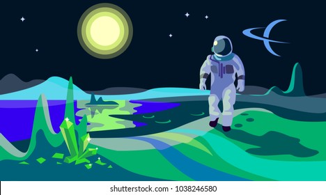 Cosmonaut on the fantastic green planet