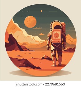 Cosmonaut on Mars Mission  spaceman flat vector icon design illustration