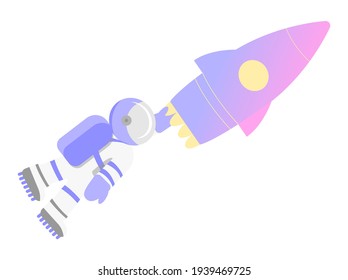 Cosmonaut on a rocket, vector illustration funny story and pastel colors on a white background isolated astronaut