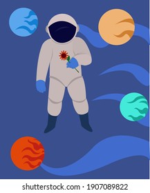 A cosmonaut and planets in space.