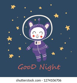 cosmonaut in space and inscription good night vector