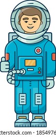 a cosmonaut in a space suit and a funny face