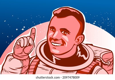 
Cosmonaut vector. The astronaut smiles. Man and space.