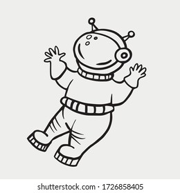 Cosmonaut. Vector linear drawing of an astronaut. Doodle style drawing. Man in space