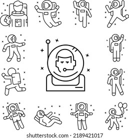 Cosmonaut, watch, star icon in a collection with other items