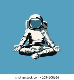 cosmonaut in weightlessness, meditates