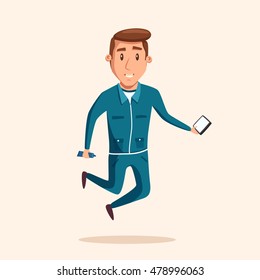 Cosmonaut in zero gravity. Vector cartoon illustration. Astronaut character in flight.