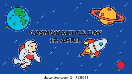 Cosmonautics day banner, fly, Cosmonaut