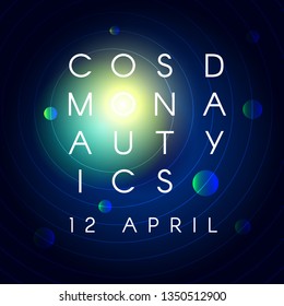 Cosmonautics Day banner. International day of human space greeting card, placard or poster template. Vector illustration.