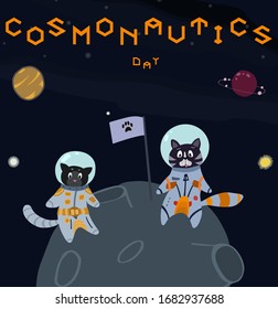 Cosmonautics day, first in space, cat in spacesuit