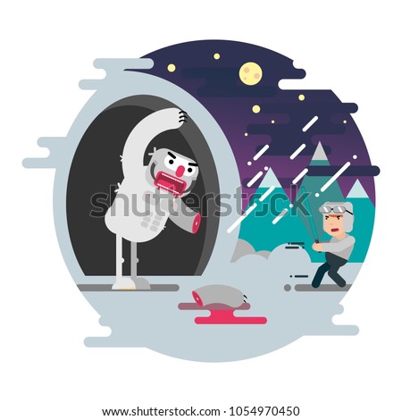 Cosmonautics Day vector illustration. Boy with lightsaber and monster.