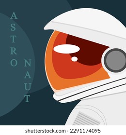 Cosmonaut's Helmet. Flat poster with Astronaut profile. Vector illustration with Cosmonaut. Space Pilot portrait.