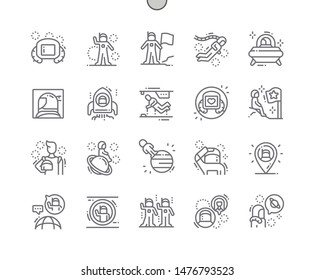 Cosmonauts Well-crafted Pixel Perfect Vector Thin Line Icons 30 2x Grid for Web Graphics and Apps. Simple Minimal Pictogram