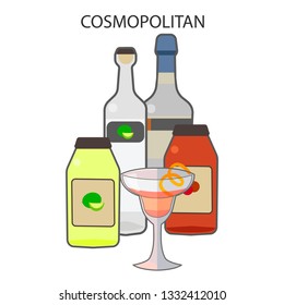 cosmopolitan alcoholic cocktail, simple vector, flat vector, bar icons