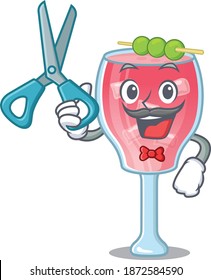 Cosmopolitan cocktail cartoon character design as talented barber