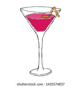 Cosmopolitan Cocktail Color Digital drawing vector illustration. Glass on white isolated background