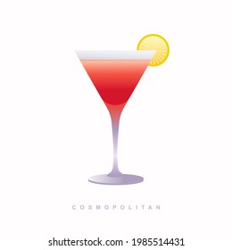 
COSMOPOLITAN cocktail garnished with slice of lime, Vector Illustration  isolated on white background
