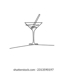 Cosmopolitan Cocktail Glas Continuous Line Draw, Minimalistischer Monoline Martini Cocktail, Alkohol Trink Holiday Drawing, Single Line Weinglas Illustration