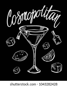 Cosmopolitan cocktail. Hand drawn sketch converted to vector