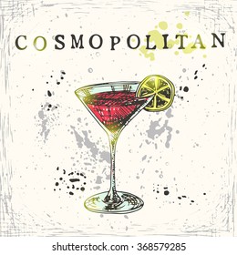 Cosmopolitan cocktail. Hand drawn vector illustration.