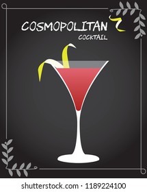 Cosmopolitan Cocktail Illustration in vector with lemon twist.