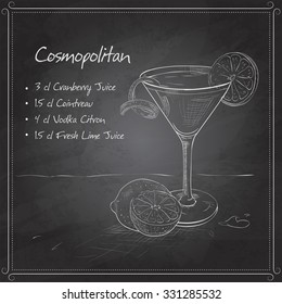 Cosmopolitan Cocktail served with a slice of a lime, low-alcohol drink on black board