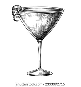 Cosmopolitan cocktail summer vintage vector sketch illustration.