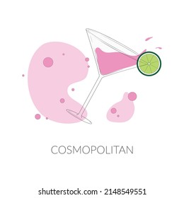 Cosmopolitan Cocktail Vector Illustration. Illustration of Cocktail with a lime wheel. Classic Cocktail Vector