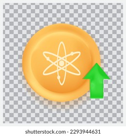 Cosmos (ATOM) crypto currency buy concept with green arrow  vector 3D icon isolated on transparent background