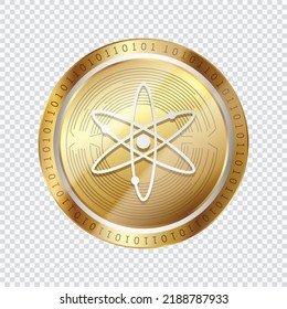 Cosmos (ATOM) crypto currency logo symbol coin isolated in transparent background. Virtual money token vector illustration. 