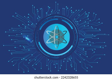 Cosmos (ATOM) cryptocurrency  isolated on blue  background vector illustration