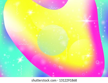 Cosmos background with abstract holographic landscape and future universe. Futuristic gradient and shape. 3d fluid. Trendy mountain silhouette with wavy glitch. Memphis cosmos background.