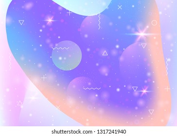 Cosmos background with abstract holographic landscape and future universe. Plastic mountain silhouette with wavy glitch. 3d fluid. Futuristic gradient and shape. Memphis cosmos background.