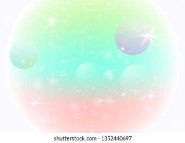 Cosmos background with abstract holographic landscape and future universe. 3d fluid. Futuristic gradient and shape. Girlish mountain silhouette with wavy glitch. Memphis cosmos background.