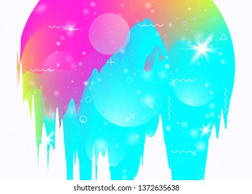 Cosmos background with abstract holographic landscape and future universe. 3d fluid. Minimal mountain silhouette with wavy glitch. Futuristic gradient and shape. Memphis cosmos background.