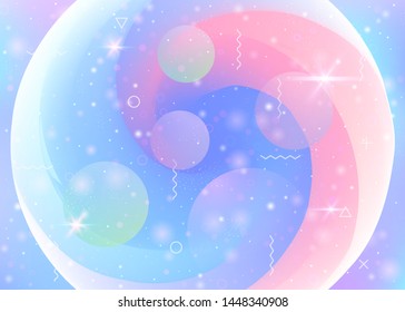 Cosmos background with abstract holographic landscape and future universe. Vintage mountain silhouette with wavy glitch. 3d fluid. Futuristic gradient and shape. Memphis cosmos background.