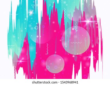 Cosmos background with abstract holographic landscape and future universe. Colorful mountain silhouette with wavy glitch. Futuristic gradient and shape. 3d fluid. Memphis cosmos background.