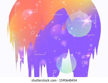 Cosmos background with abstract holographic landscape and future universe. Liquid mountain silhouette with wavy glitch. Futuristic gradient and shape. 3d fluid. Memphis cosmos background.