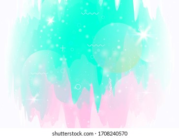 Cosmos background with abstract holographic landscape and future universe. 3d fluid. Kawaii mountain silhouette with wavy glitch. Futuristic gradient and shape. Memphis cosmos background.