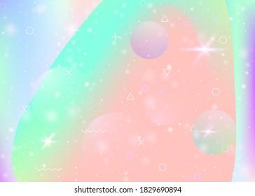 Cosmos background with abstract holographic landscape and future universe. Iridescent mountain silhouette with wavy glitch. Futuristic gradient and shape. 3d fluid. Memphis cosmos background.