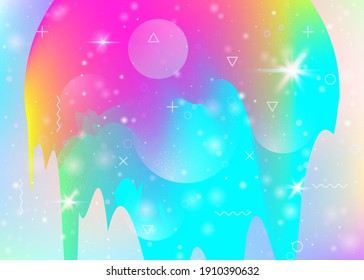 Cosmos background with abstract holographic landscape and future universe. 3d fluid. Stylish mountain silhouette with wavy glitch. Futuristic gradient and shape. Memphis cosmos background.