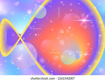 Cosmos background with galaxy and universe shapes and star dust. Holographic futuristic gradients. 3d fluid with magic sparkles. Fantastic space landscape with planets. Memphis cosmos background.